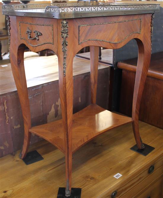 Louis XVI style brass mounted kingwood 2 tier side table, single end drawer(-)